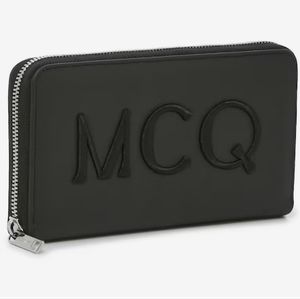 McQ by Alexander Mcqueen leather stitched logo zip around wallet.